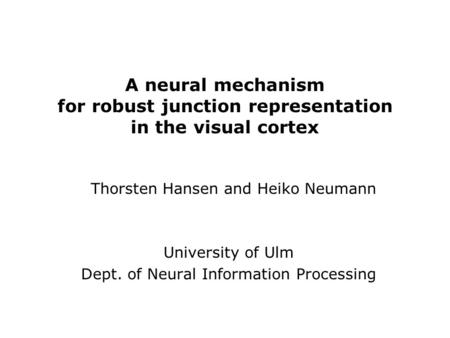 A neural mechanism for robust junction representation in the visual cortex University of Ulm Dept. of Neural Information Processing Thorsten Hansen and.