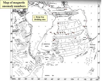 Map of magnetic anomaly numbers Deep Sea Drilling sites.