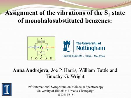 Assignment of the vibrations of the S 1 state of monohalosubstituted benzenes: 69 th International Symposium on Molecular Spectroscopy University of Illinois.