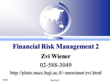 FRM BoI-2001 Zvi Wiener 02-588-3049  Financial Risk Management 2.