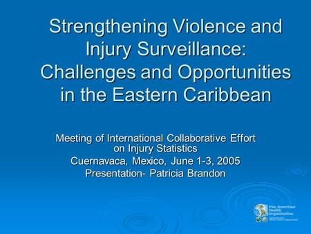 Strengthening Violence and Injury Surveillance: Challenges and Opportunities in the Eastern Caribbean Meeting of International Collaborative Effort on.