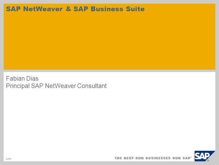 Public SAP NetWeaver & SAP Business Suite Fabian Dias Principal SAP NetWeaver Consultant.