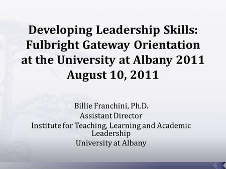 Billie Franchini, Ph.D. Assistant Director Institute for Teaching, Learning and Academic Leadership University at Albany.