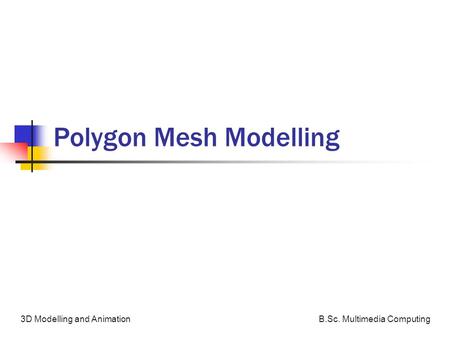 B.Sc. Multimedia Computing3D Modelling and Animation Polygon Mesh Modelling.