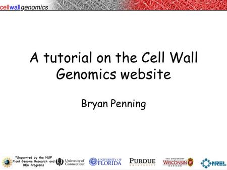 Supported by the NSF Plant Genome Research and REU Programs *Supported by the NSF Plant Genome Research and REU Programs A tutorial on the Cell Wall Genomics.
