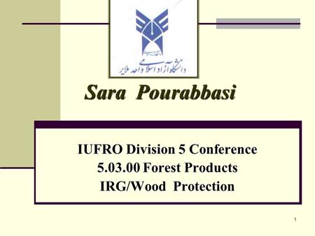 1 Sara Pourabbasi IUFRO Division 5 Conference 5.03.00 Forest Products IRG/Wood Protection.