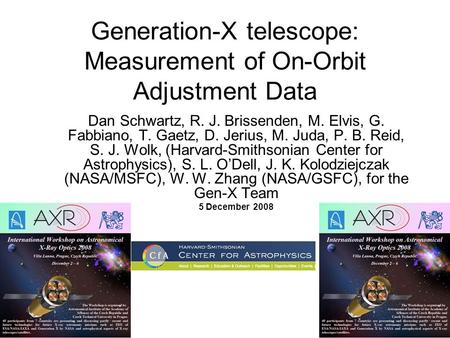Generation-X telescope: Measurement of On-Orbit Adjustment Data Dan Schwartz, R. J. Brissenden, M. Elvis, G. Fabbiano, T. Gaetz, D. Jerius, M. Juda, P.