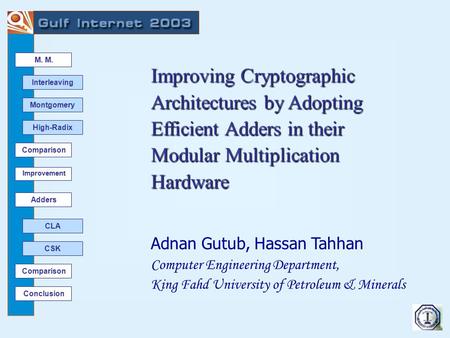 M. Interleaving Montgomery High-Radix Comparison Improvement Adders CLA CSK Comparison Conclusion Improving Cryptographic Architectures by Adopting Efficient.