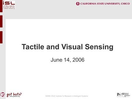 ©2006 CSUC Institute for Research in Intelligent Systems Tactile and Visual Sensing June 14, 2006.