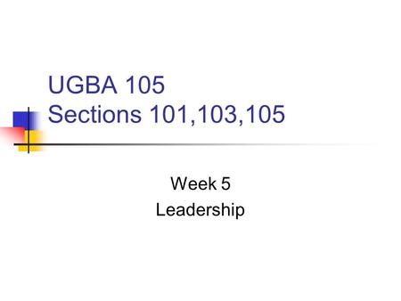 UGBA 105 Sections 101,103,105 Week 5 Leadership. Agenda Business Leadership and Congruence Model Charlotte Beers.