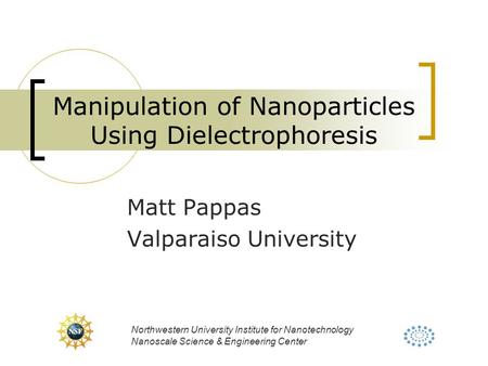 Northwestern University Institute for Nanotechnology Nanoscale Science & Engineering Center Manipulation of Nanoparticles Using Dielectrophoresis Matt.
