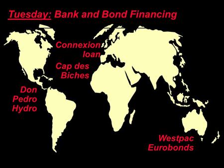 Copyright ©2003 Ian H. Giddy Global Banking and Lending Connexion loan Tuesday: Bank and Bond Financing Don Pedro Hydro Westpac Eurobonds Cap des Biches.
