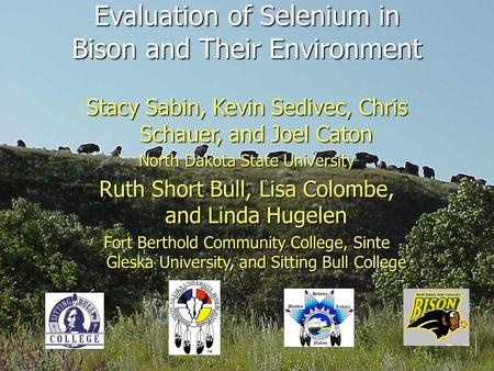 Evaluation of Selenium in Bison and Their Environment Stacy Sabin, Kevin Sedivec, Chris Schauer, and Joel Caton North Dakota State University Ruth Short.