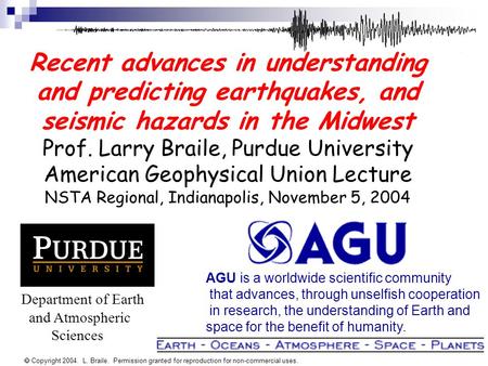 AGU is a worldwide scientific community that advances, through unselfish cooperation in research, the understanding of Earth and space for the benefit.