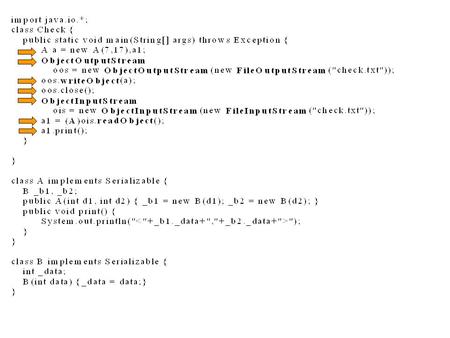 import java.io.*; class Tree implements Serializable { static private class Node implements Serializable { int _data; Node _ls, _rs; Node(int data) {_data.