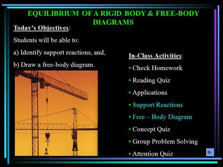 EQUILIBRIUM OF A RIGID BODY & FREE-BODY DIAGRAMS