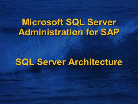 Microsoft SQL Server Administration for SAP SQL Server Architecture.