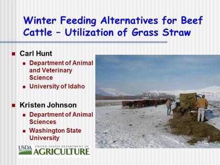 Winter Feeding Alternatives for Beef Cattle – Utilization of Grass Straw Carl Hunt Department of Animal and Veterinary Science University of Idaho Kristen.