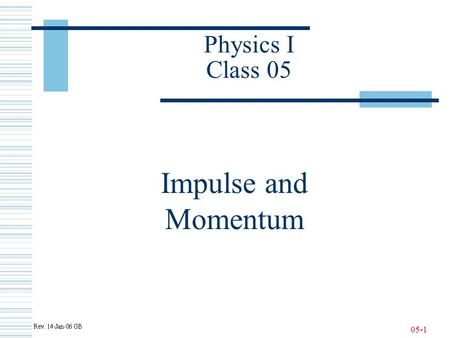 05-1 Physics I Class 05 Impulse and Momentum. 05-2 Momentum of an Object Definitions.