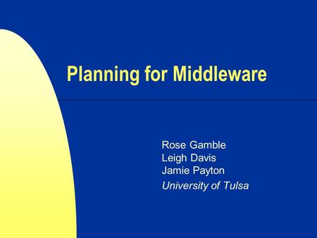 Planning for Middleware Rose Gamble Leigh Davis Jamie Payton University of Tulsa.