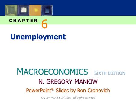M ACROECONOMICS C H A P T E R © 2007 Worth Publishers, all rights reserved SIXTH EDITION PowerPoint ® Slides by Ron Cronovich N. G REGORY M ANKIW Unemployment.