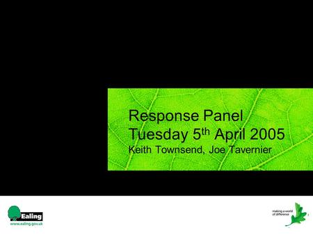 Response Panel Tuesday 5 th April 2005 Keith Townsend, Joe Tavernier.