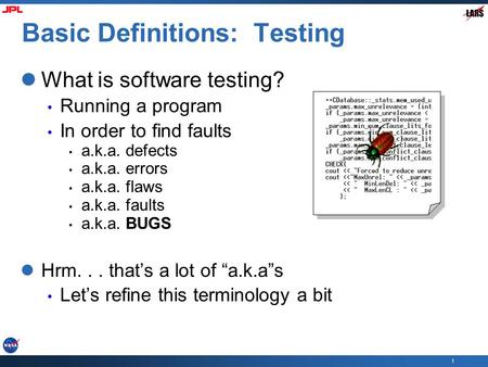 Basic Definitions: Testing