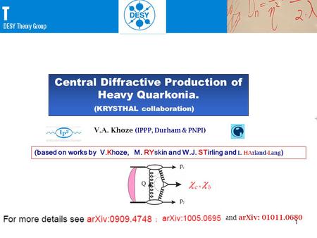 1 1  V.A. Khoze ( IPPP, Durham & PNPI ) (based on works by V.Khoze, M. RYskin and W.J. STirling and L. HArland-Lang ) Central Diffractive Production of.