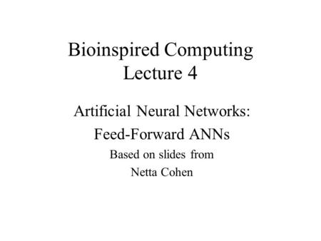 Bioinspired Computing Lecture 4