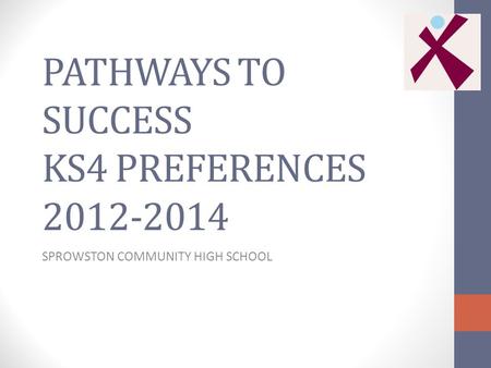 PATHWAYS TO SUCCESS KS4 PREFERENCES 2012-2014 SPROWSTON COMMUNITY HIGH SCHOOL.