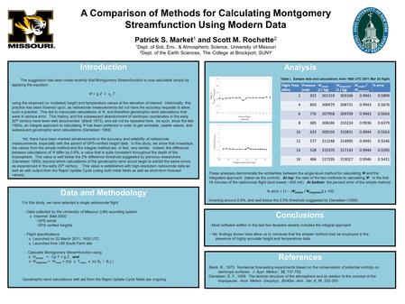 A Comparison of Methods for Calculating Montgomery Streamfunction Using Modern Data Patrick S. Market 1 and Scott M. Rochette 2 1 Dept. of Soil, Env.,