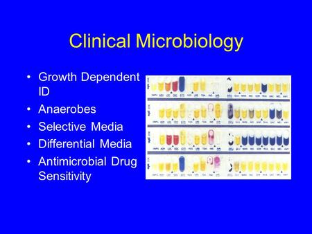 Clinical Microbiology Growth Dependent ID Anaerobes Selective Media Differential Media Antimicrobial Drug Sensitivity.