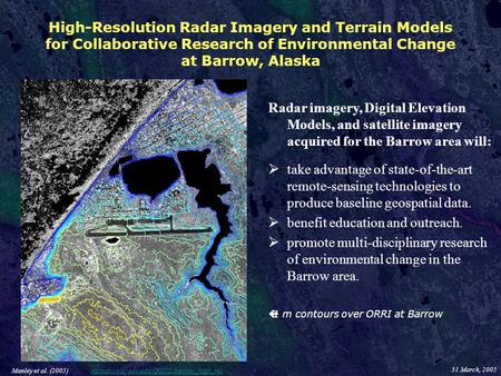 High-Resolution Radar Imagery and Terrain Models for Collaborative Research of Environmental Change at Barrow, Alaska Radar imagery, Digital Elevation.