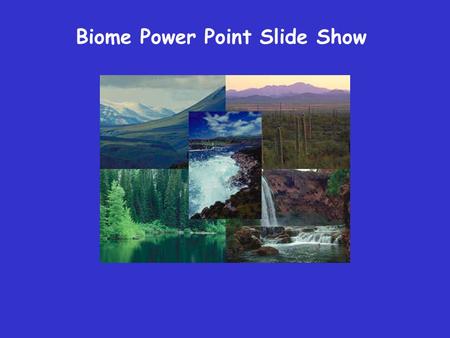 Biome Power Point Slide Show. Title Slide This slide should include the name of your Biome. Don't forget the names of your group members. All text should.