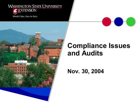 Nov. 30, 2004 Compliance Issues and Audits. TOPICS TO BE DISCUSSED Audits – definition, types of auditors, types of audits Role of WSU Internal Auditor.