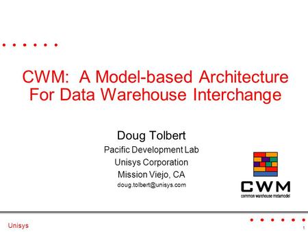 CWM: A Model-based Architecture For Data Warehouse Interchange