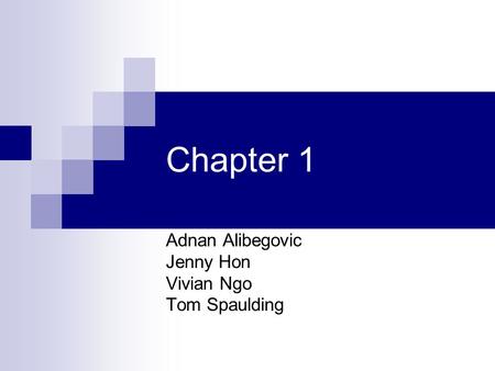Chapter 1 Adnan Alibegovic Jenny Hon Vivian Ngo Tom Spaulding.