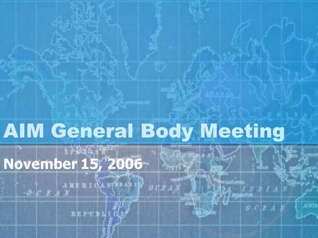 AIM General Body Meeting November 15, 2006. Agenda 1.Fundraiser! 2.Committee Updates 3.Multicultural Event Proposal 4.Individual Committee Meetings.