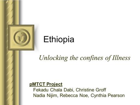 Ethiopia Unlocking the confines of Illness pMTCT Project Fekadu Chala Dabi, Christine Groff Nadia Nijim, Rebecca Noe, Cynthia Pearson.