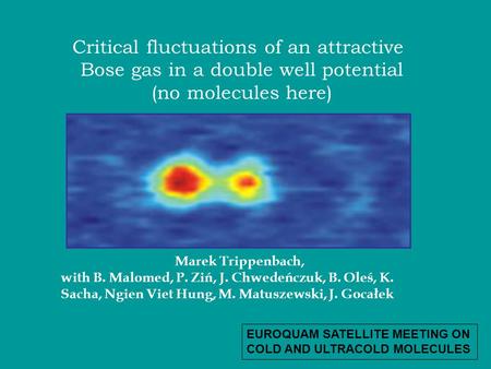 Critical fluctuations of an attractive Bose gas in a double well potential (no molecules here) Marek Trippenbach, with B. Malomed, P. Ziń, J. Chwedeńczuk,