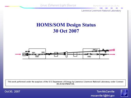 Tom McCarville Oct 30, 2007 HOMS/SOM Design Status 30 Oct 2007 This work performed under the auspices of the U.S. Department of Energy.