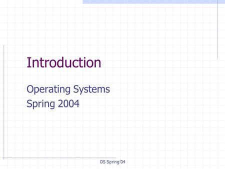 OS Spring’04 Introduction Operating Systems Spring 2004.