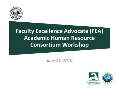 Faculty Excellence Advocate (FEA) Academic Human Resource Consortium Workshop June 21, 2010.