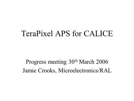 TeraPixel APS for CALICE Progress meeting 30 th March 2006 Jamie Crooks, Microelectronics/RAL.