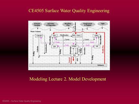 CE4505 – Surface Water Quality Engineering CE4505 Surface Water Quality Engineering Modeling Lecture 2. Model Development.