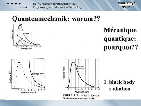 Bern University of Applied Sciences Engineering and Information Technology Mod. Phys. SSS1 Quantenmechanik: warum?? Mécanique quantique: pourquoi?? 1.