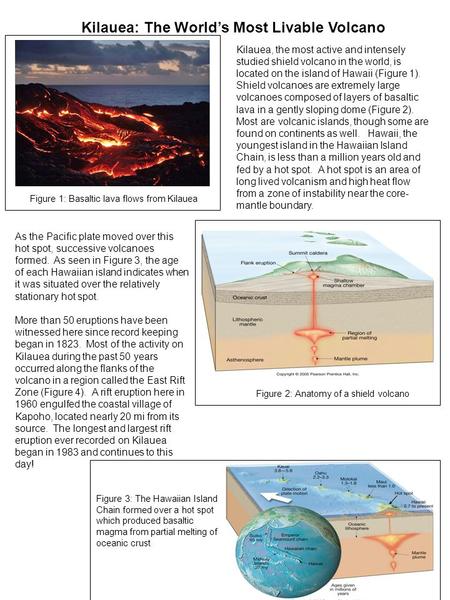 Kilauea: The World’s Most Livable Volcano Figure 1: Basaltic lava flows from Kilauea Kilauea, the most active and intensely studied shield volcano in the.