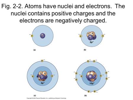 Fig. 2-2. Atoms have nuclei and electrons. The nuclei contains positive charges and the electrons are negatively charged.