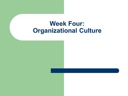 Week Four: Organizational Culture. Objectives for Week Four Memos of Understanding Describe Organizational Culture and its Elements Consider the Purpose.