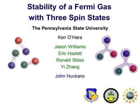 Stability of a Fermi Gas with Three Spin States The Pennsylvania State University Ken O’Hara Jason Williams Eric Hazlett Ronald Stites Yi Zhang John Huckans.
